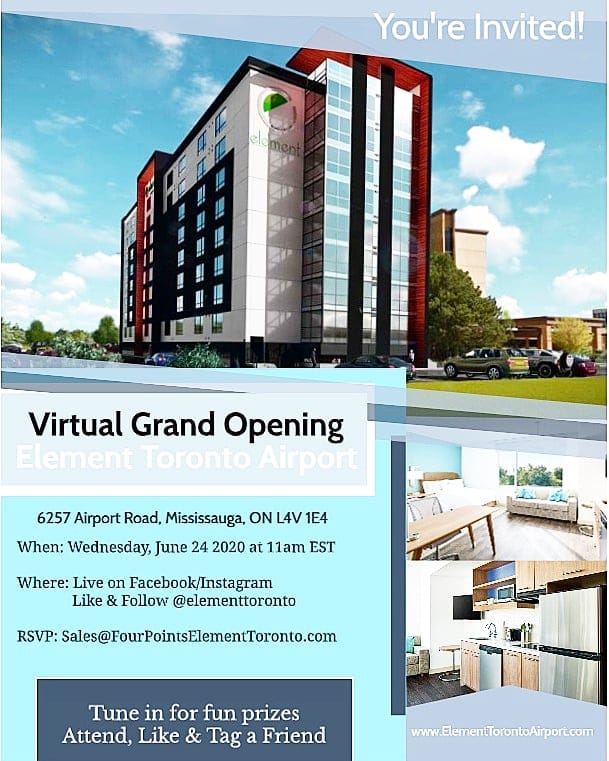 #ElementTorontoAirport JOIN US for our VIRTUAL GRAND OPENING tomorrow at 11am! . Retweet, like and attend for a chance to win one of our many fabulous prizes! We promise, you won't want to miss it! #grandopening #hotel #toronto #yyz #virtual