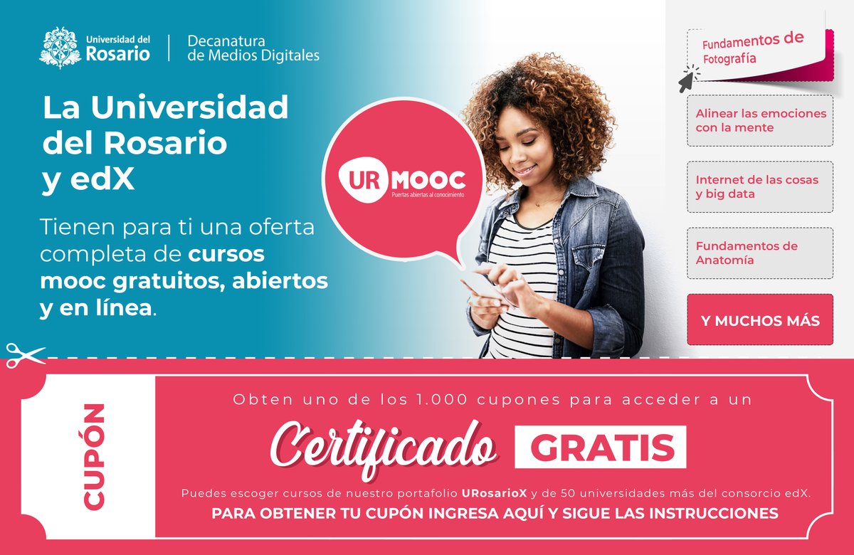 URosario's tweet image. ¡Ya no hay excusas de tiempo en vacaciones! Es hora de hacer un curso en línea #URMOOC con las mejores plataformas a nivel mundial. Conoce el paso a paso para obtener el certificado gratuito aquí: bddy.me/3hU4HbI #URDigital #CursosEnLinea #URMooc