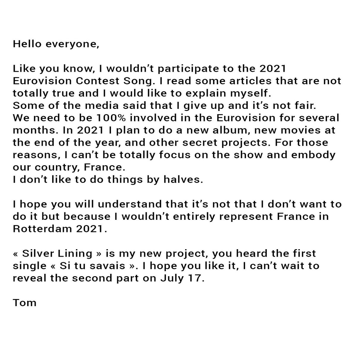 Communiqué / press release
#Eurovision #SilverLining
📸 Bart Kuykens