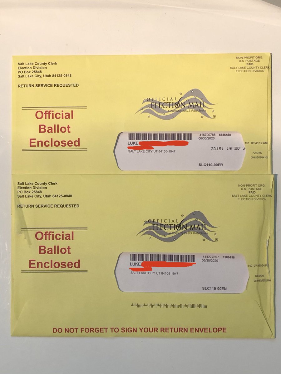 Received two ballots. Both in my name and sent to the same address. Does this mean I can vote for <a href="/WrightUtah/">Thomas Wright for Governor</a> twice?
