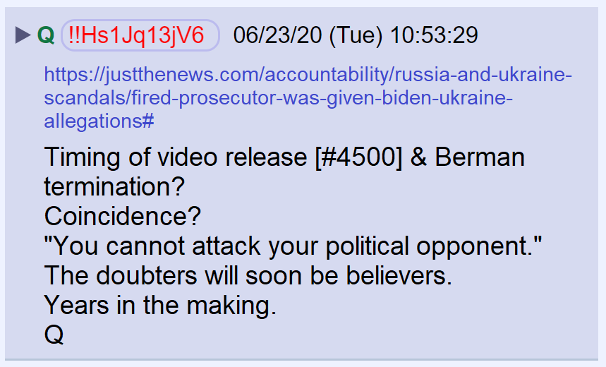 44) The release of the transcribed video immediately after former U.S. Attorney Berman's departure is not a coincidence. Is more information about Biden & Ukraine about to be released?