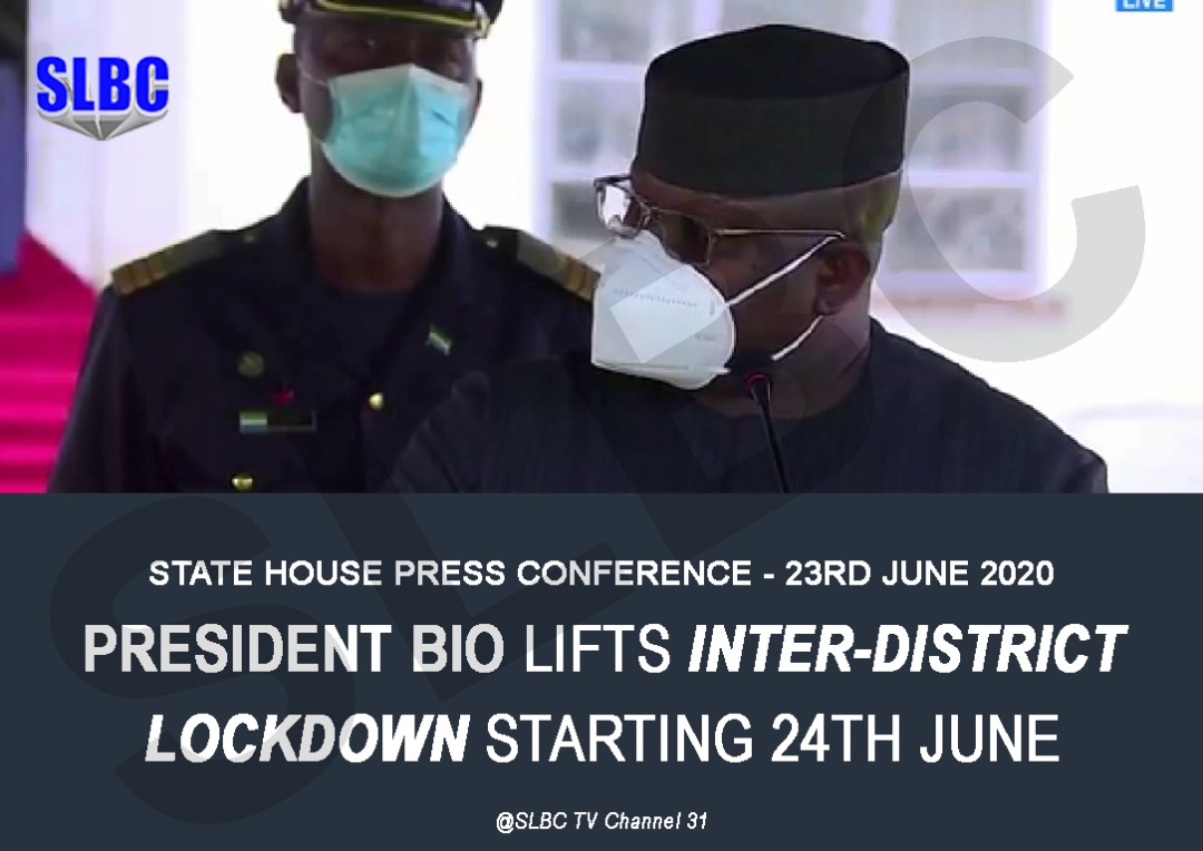 Inter-district lockdown lifted. Starting Wednesday 24th June 2020.
#PresidentBio