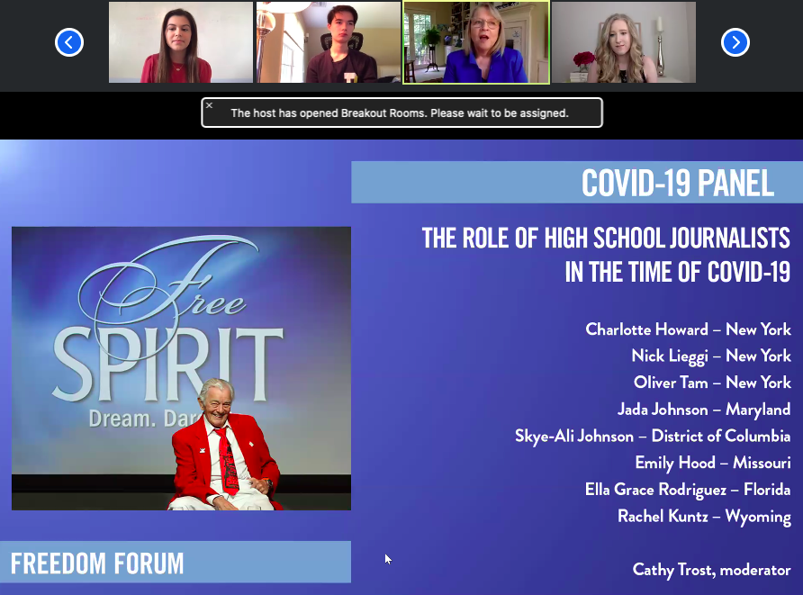 WeDreamDareDo's tweet photo. Kicking off day 2 with a panel on the reason this conference has to be virtual this year: COVID-19. It features high school journalists who have covered the pandemic and its impacts - including *4* 2019 Free Spirits. #freespirit20 https://t.co/4CZIYYU6IS