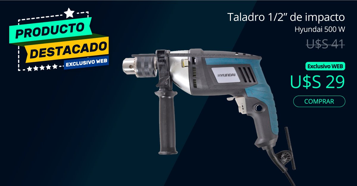 Especiales de la semana
⭐ Taladro 1/2" Hyundai ⭐
bit.ly/2Nnekls