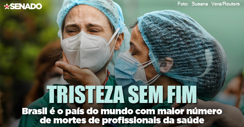 PTnoSenado's tweet photo. Até o dia 17 de junho de 2020, o Brasil contabilizou a morte de 139 médicos e médicas e de 190 enfermeiras e enfermeiros por Covid-19. Números que só reforçam a posição genocida do governo Bolsonaro frente à pandemia, porque essa vergonhosa liderança podia ter sido evitada. https://t.co/HaLyvdk6wu