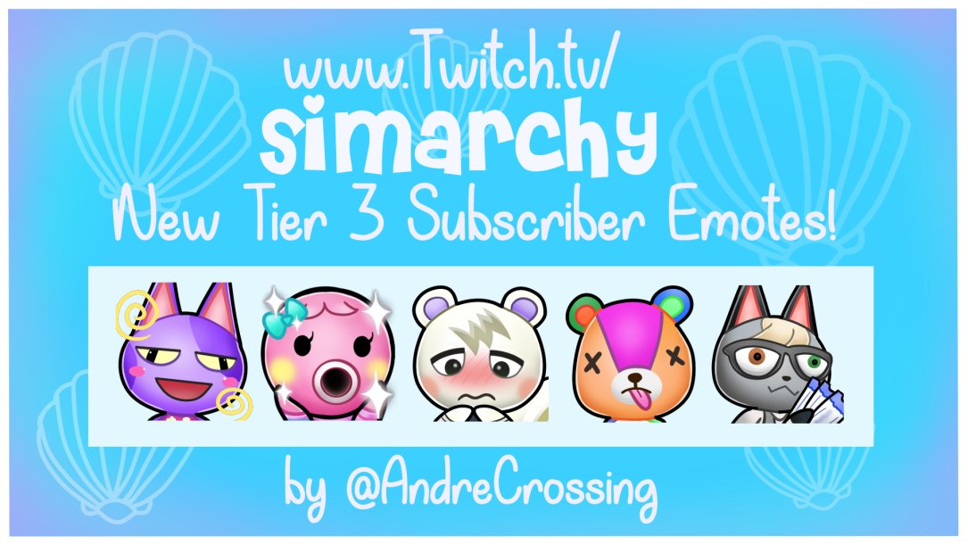 THANK YOU TWITCH!!! We now have FIVE EMOTES for Tier 2 and FIVE EMOTES for Tier 3!! We're still working on Tier 2 but here's our lovely new Tier 3 emotes by the amazingly talented <a href="/AndreCrossing/">Andre🌸(COMMISSIONS CLOSED)</a>  - Contact him for your emote needs, he's brilliant!!