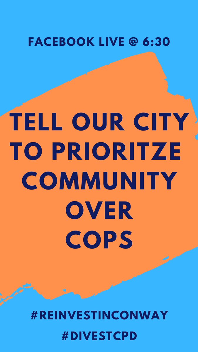 ReinvestConway's tweet photo. Happening soon- head over to Facebook and let our City Council to let your voice be heard!
#blacklivesmatter
#reinvestinconway
#divestCPD
#communityovercops https://t.co/qzTtO5ONke