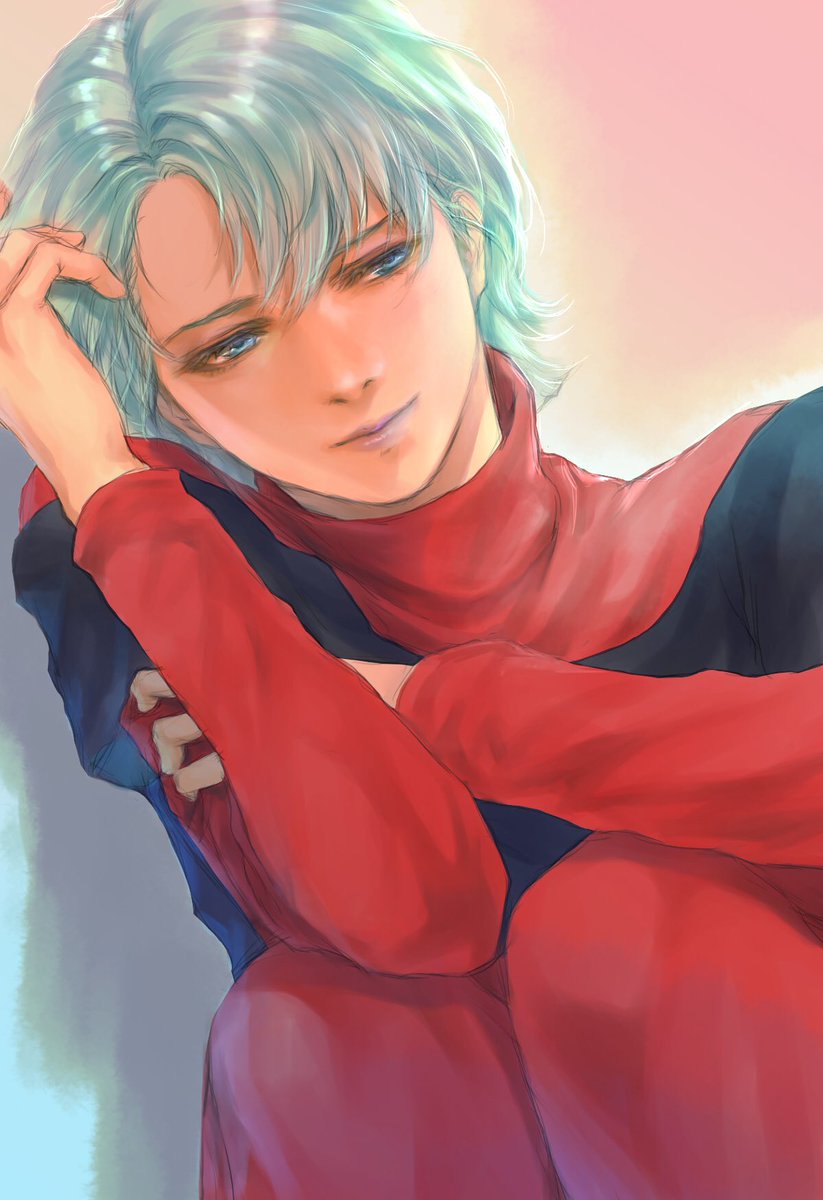 solo blue eyes short hair blue hair male focus 1boy 1girl  illustration images