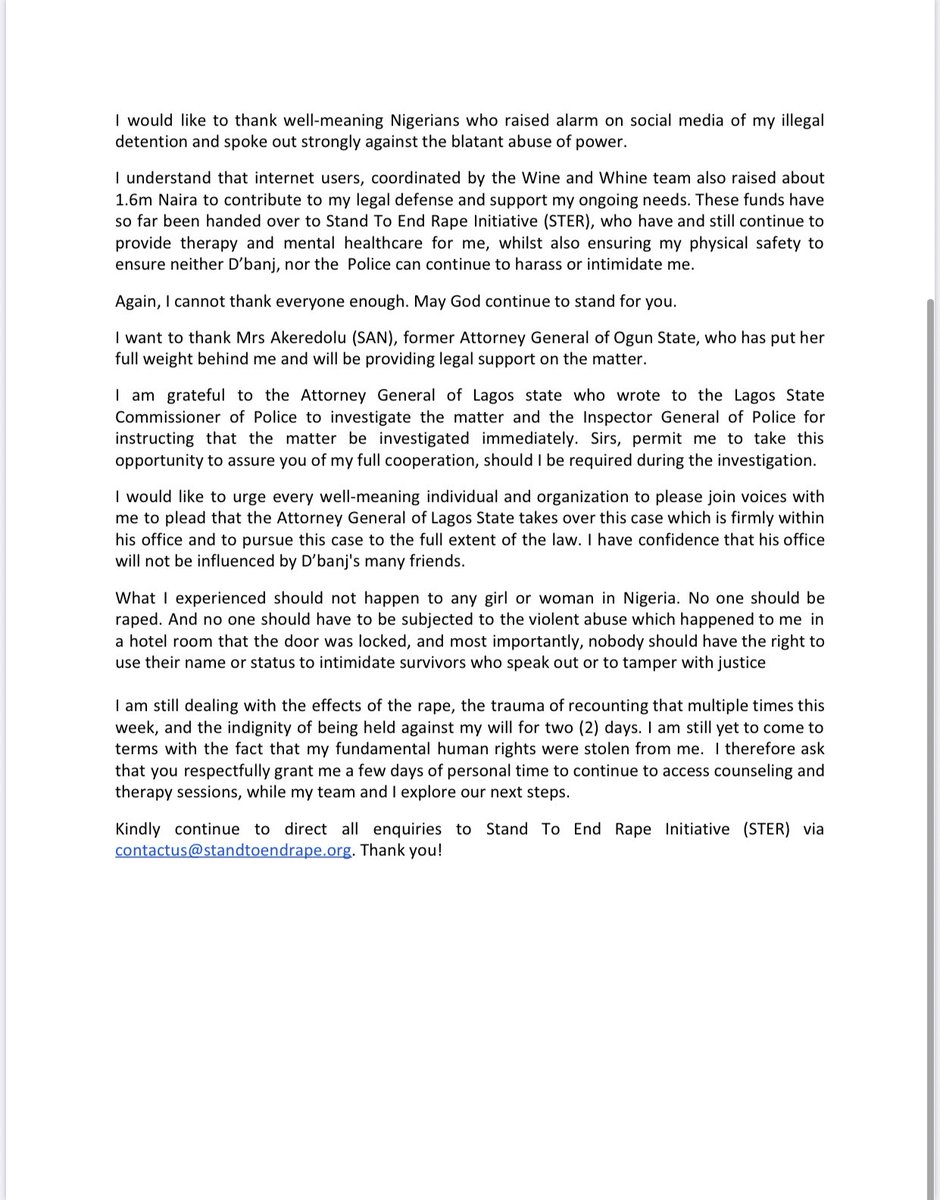 UPDATE: Press Statement by Ms. Seyitan Babatayo