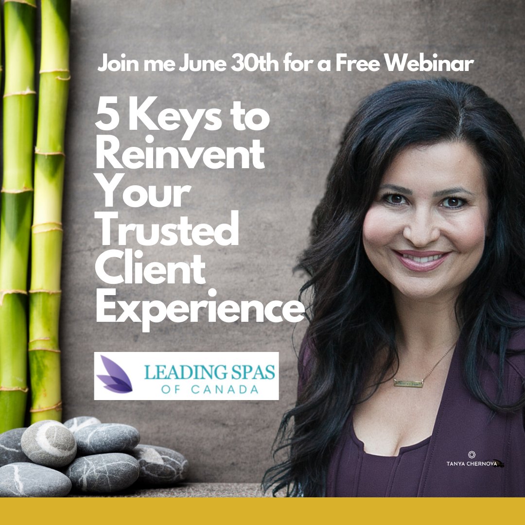 I'm excited to be a  part of the Leading Spas of Canada's Webinar
5 Keys to Reinvent Your Trusted Client Experience.
Join me on June 30th 
Register now 1l.ink/V2SL5CQ &amp; walk away with action steps to help you grow &amp; succeed. #webinar #spaindustry #spa