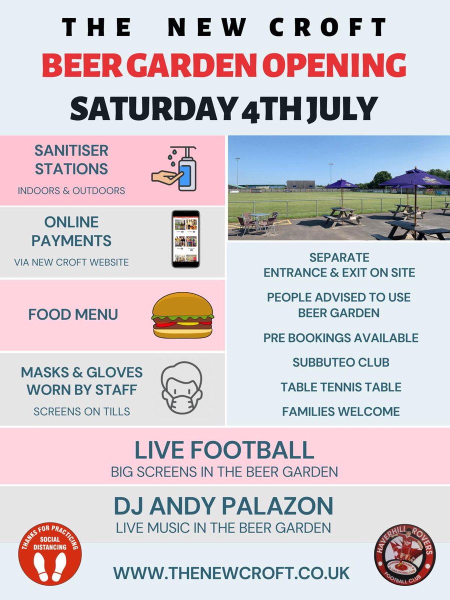 TheNewCroft's tweet photo. Reopening for weekends in July @TheNewCroft more info on bookings to follow...

Beer garden ✅
Safe environments ✅
Online bar/payments ✅
Booking systems ✅
Food Menu ✅
Outside Sport Screened ✅
DJs ✅
Families Welcome ✅
Social distancing ✅
Table Tennis ✅
Subbuteo ✅ https://t.co/BdFs7QcJGI