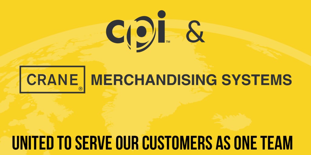CPI_Official's tweet photo. Crane Merchandising Systems is merging with #CPI. We are now one team to better serve our customers in the global convenience services industry. Click here for more info: https://t.co/gig3WoOXpd
@crane_ms #CPIvending https://t.co/ZQIP6I3LE4