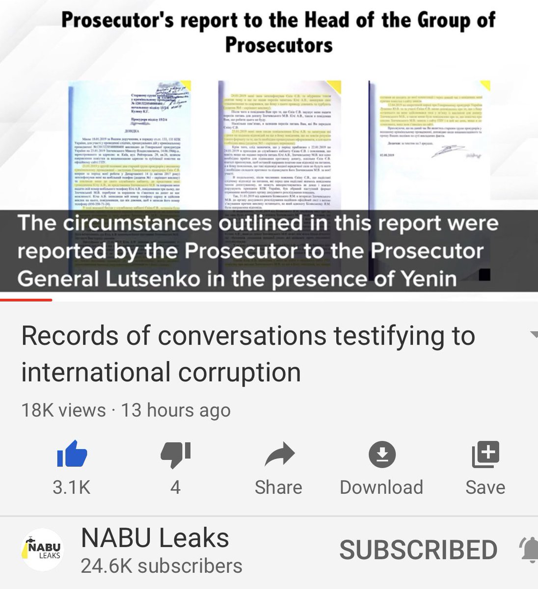 More on the report, Yenin, Kicha, and the report presented to Lutsenko