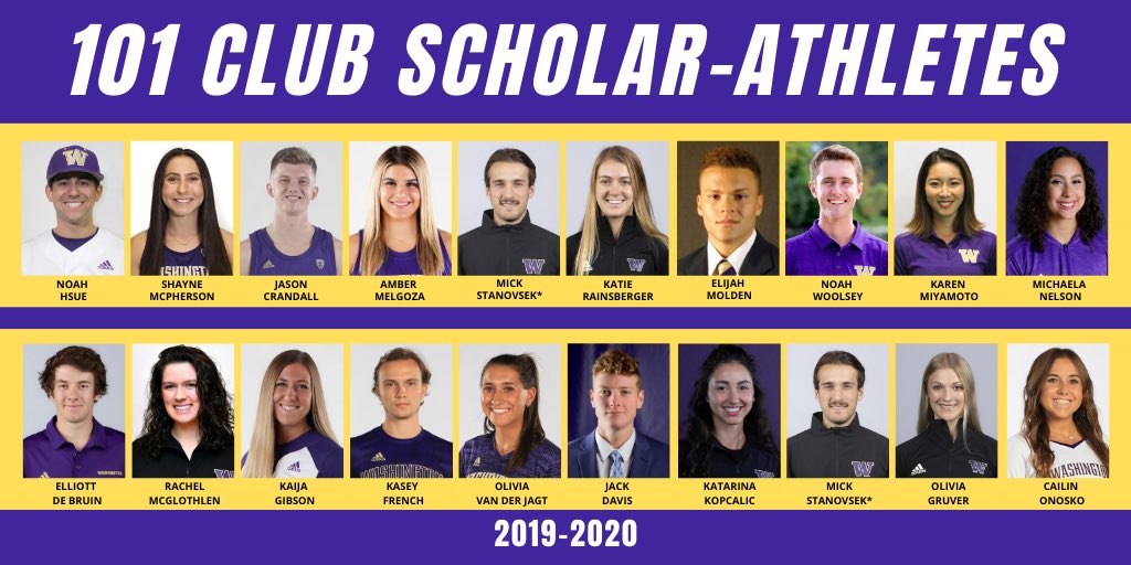 UW_SAAS's tweet photo. Congratulations to the 2019-2020 101 Club Scholar-Athletes! One individual is selected by each coaching staff who has demonstrated exceptional academic achievement at Washington. Way to go, Huskies! 📚 https://t.co/XdYTNHQjR0