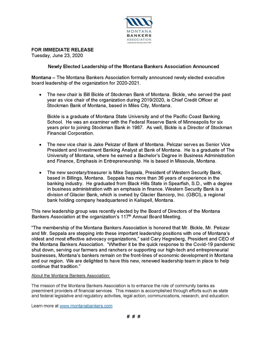 New MBA Board Members elected for 2020/2021.  Read more here:  #mtpol #mtnews #montana #mtleg