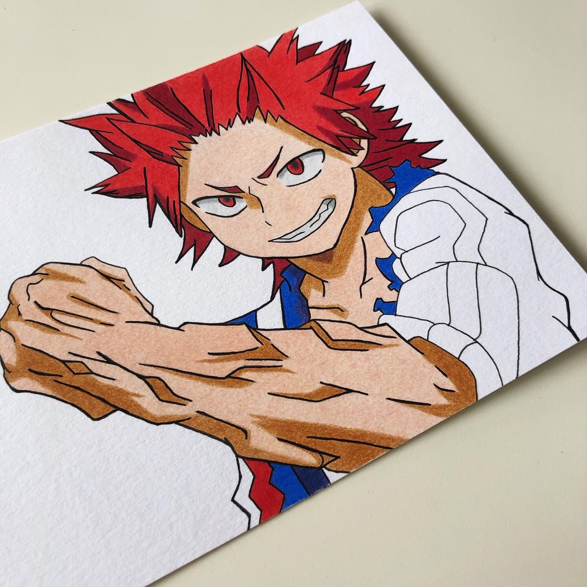 one_more_lvl's tweet photo. Still practicing with the colored pencils. I have so many sets by now, I decided to limit me for one. So here is Kirishima in Polychromos. https://t.co/kfTEmG8wYT