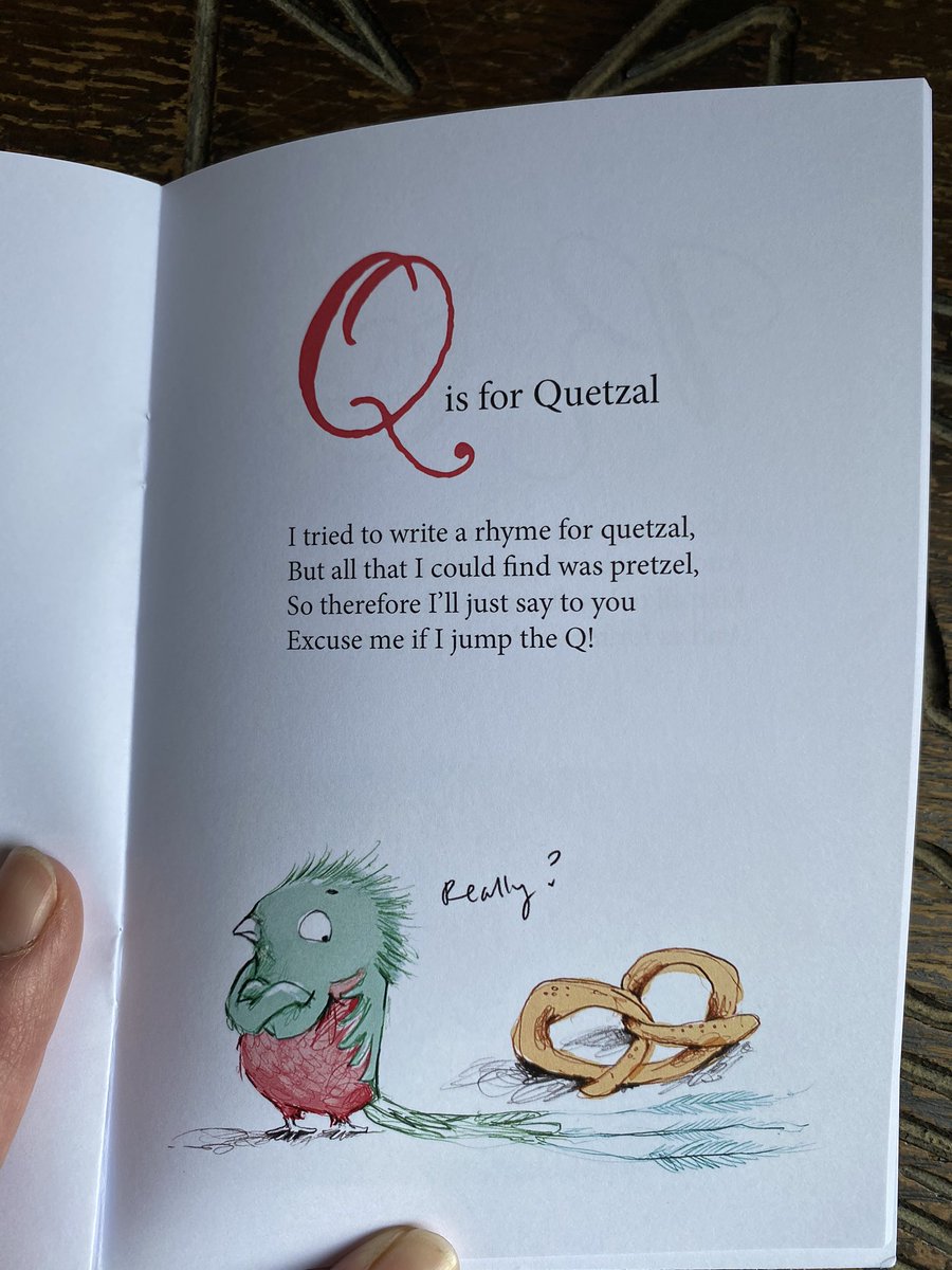 PcsIllustration's tweet photo. Receiving this #excitingpost yesterday from @mooseandmouse & @aliscribble was such a lovely surprise! The poems and illustrations bring lots of smiles! My favourite is Q for Quetzal ๐๐๐ป https://t.co/YGGHsHNiWG