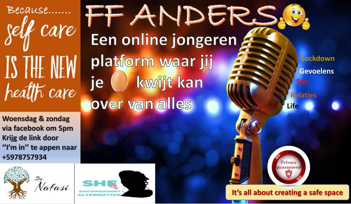 MissNaarden's tweet photo. #Ff_anders, samen met ervaren jeugd werkers en anderen, in een veilige setting praten over de zaken die jouw aandacht hebben. 
 🎤🤔
 -Wat houd je bezig?
-Hoe ga je om met deze lockdown?
-What about je toekomst? 
-Wat zijn jouw grenzen ?
#LetsTalk #life #goals #Feelings #Sex https://t.co/tzuLnbXYCl