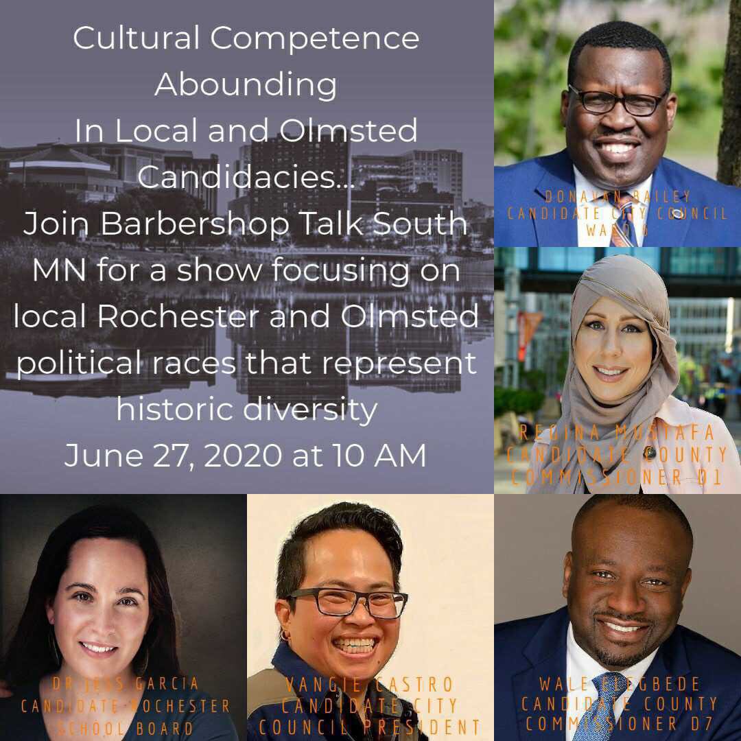 DrGarcia4SB's tweet image. Get to know this diverse group of #OlmstedCounty and #RochMN local candidates. Join us:

JUNE 27 @ 10am CST 

Barbershop Talk South Minnesota