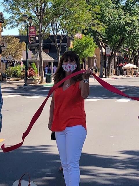 Karla4mayor's tweet photo. Ribbon cutting to open up Downtown Pleasanton! Downtown is open for retail and outdoor dining. Visit and support your local businesses! #downtownpleasanton #pleasanton https://t.co/llFfzXWRfb