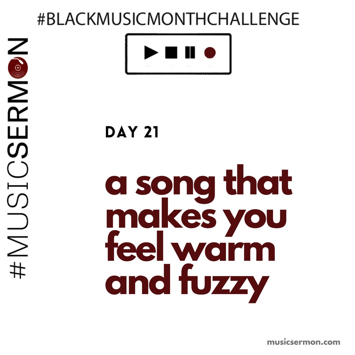 After the rudeness and blasphemy generated from yesterday's  #BlackMusicMonthChallenge prompt, let's bring it in for a big timeline hug. For Day 21, name a song that makes you feel warm and fuzzy.
