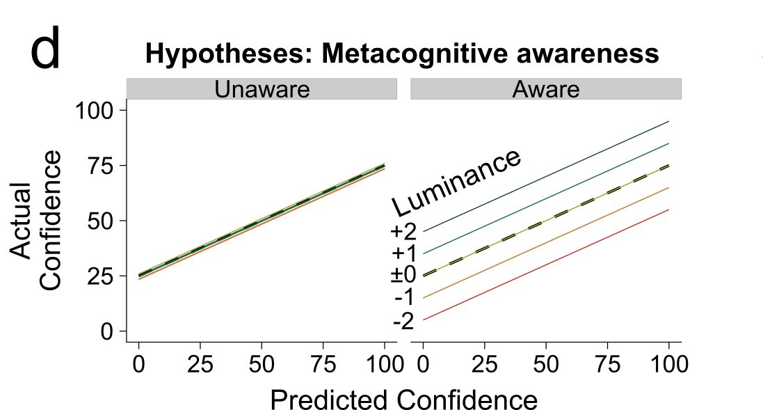 Next, are people aware of their bias? We used a novel 2D SDT approach (more on this later) to predict on each trial a) how confident someone should be in their decision if they weight cues in the same way for decision and confidence ratings, and b) how confident they should be...