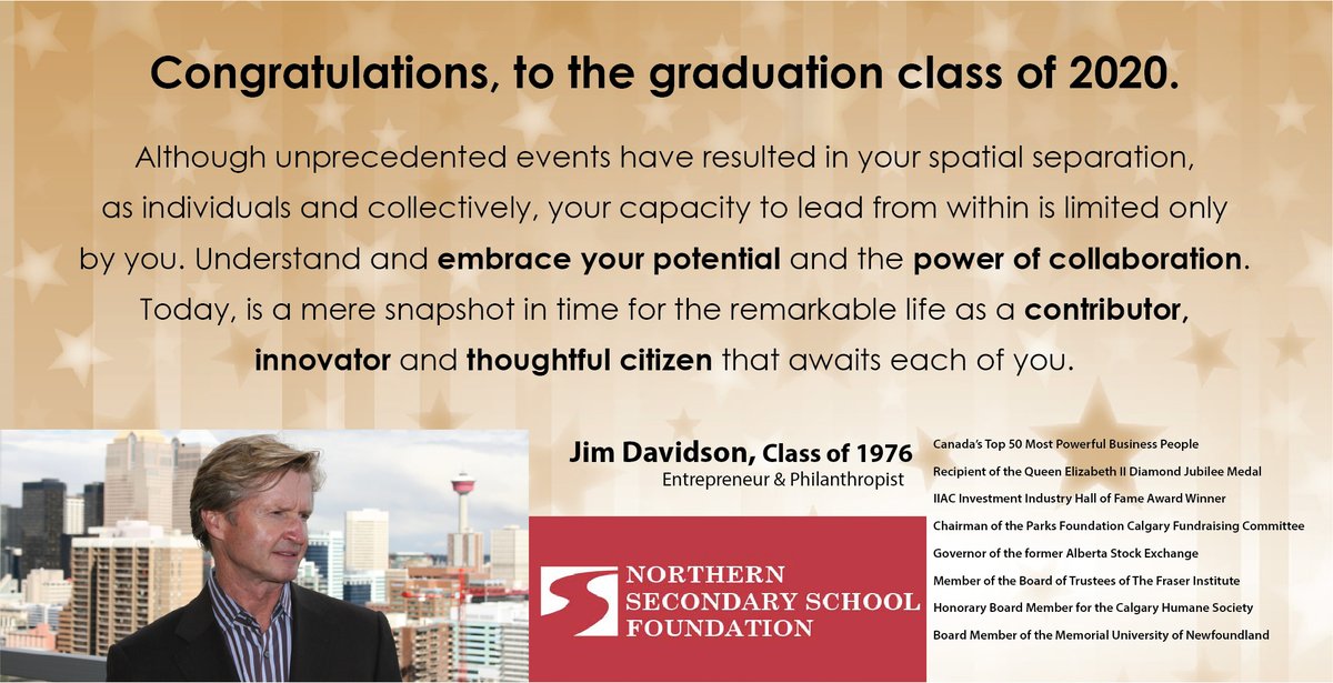 🎓Congrats 2020 NSS Grads! Here's some inspiring words from an inspiring Northern Grad and Foundation supporter - Jim Davidson. <a href="/PrincipalNSS/">Adam Marshall</a> #nssf #Classof2020