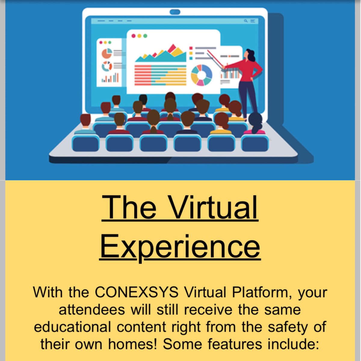 CONEXSYSReg's tweet photo. We’re still here for you! If you are planning a completely virtual event, or a virtual hybrid event, consider CONEXSYS for an affordable, high-tech solution! https://t.co/GBvIBStsll