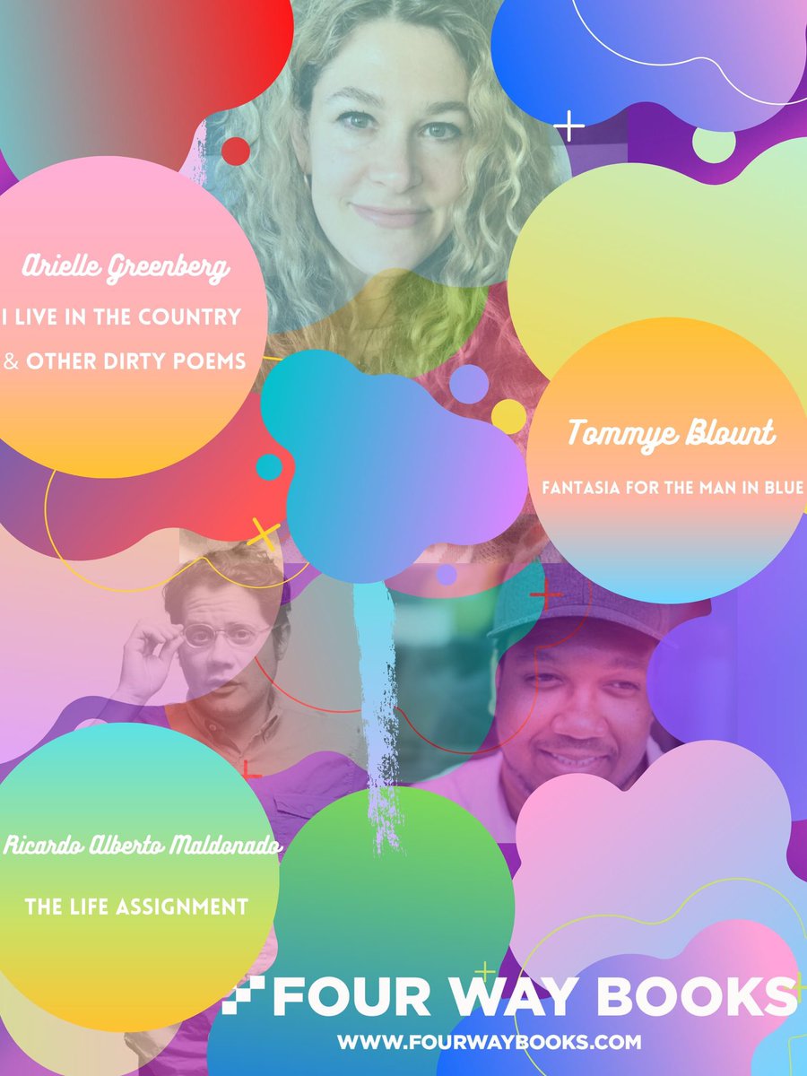 FourWayBooks's tweet photo. Happy #PRIDE2020 from #fourwaybooks! A few 2020 titles by LGBTQ+ poets that you need to read ASAP: #fantasiaforthemaninblue by @tommyeblount, #iliveinthecountryandotherdirtypoems by #ariellegreenberg and #thelifeassignment by @bookswimming (forthcoming in September). https://t.co/SbUj9iO8Sm