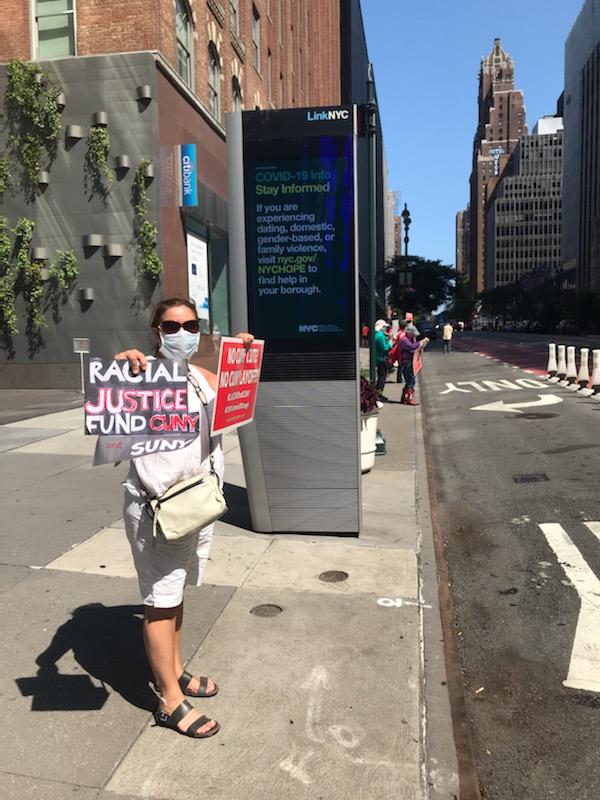 PSC_CUNY's tweet photo. We're 6' apart but standing together for CUNY from @CUNY central to @NYGovCuomo's office. It's time to #MakeBillionairesPay and fund CUNY now. #CutCovidNotCUNY! https://t.co/ymRC7w1ABp