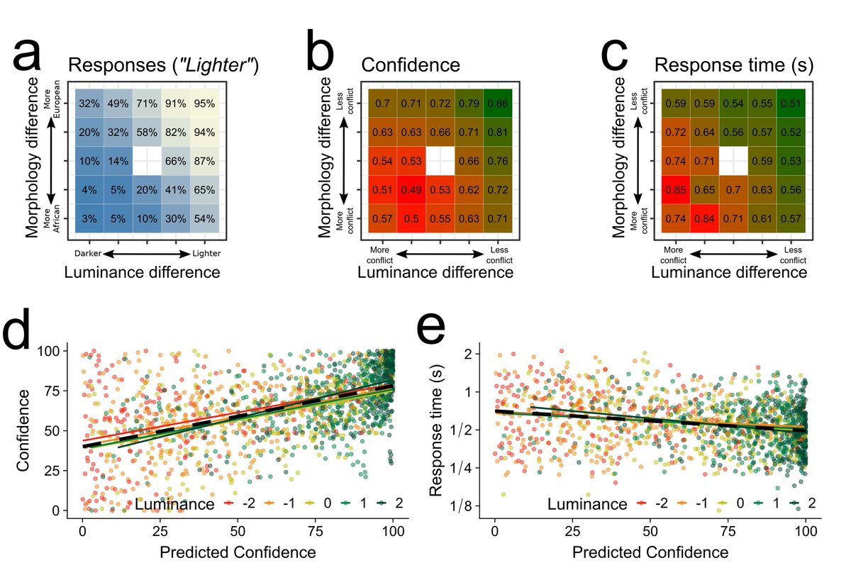 ...if giving less weight to facial features during the confidence rating. We found that confidence ratings (and RTs) matched what we would under a), indicating no latent awareness of the bias.