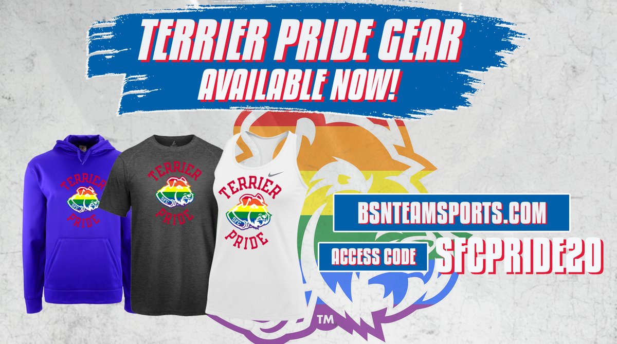 SFBKTerriers's tweet photo. In celebration of #PRIDE2020 exclusive #TerrierPride gear is on sale now! 

🔗: https://t.co/Et0fN1xhtC → Access Code: 𝗦𝗙𝗖𝗣𝗥𝗜𝗗𝗘𝟮𝟬

#BrooklynTough | #SFCTogether https://t.co/gutL1mLeW6