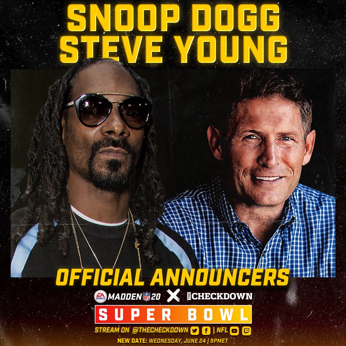 How about GAME ON ~ SUPER BOWL #Madden20 #CHECKDOWN Wed, 6/24 at 9PMET. *Stream on <a href="/thecheckdown/">The Checkdown</a> <a href="/SnoopDogg/">Snoop Dogg</a> <a href="/SteveYoungQB/">Steve Young</a> <a href="/EAMaddenNFL/">Madden NFL 26</a>