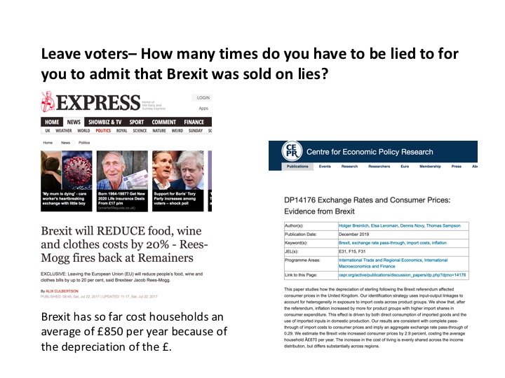 Leave voters: It was ok to vote for Brexit in 2016 on the basis of what you were promised, but how many times do these promises have to been broken before you will accept that you were decieved into voting for something that is against your interests?