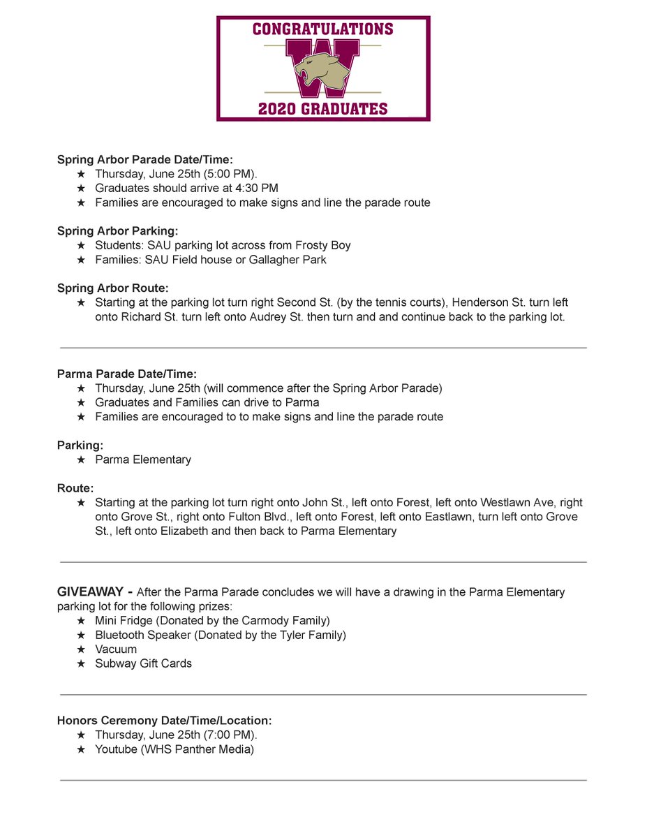 MrNRulewicz's tweet image. WHS Seniors and Families - 
Friday - WHS Graduation Ceremony (7:00 PM)
@vickersWHS