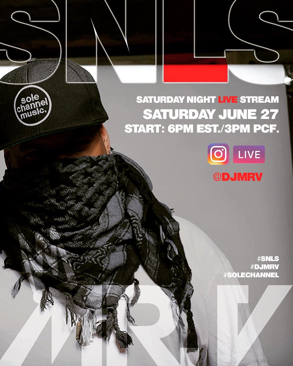 sole_channel's tweet photo. Set your reminders, timers, alarms 🚨
This is NOT just another DJ live stream.
THIS IS A SHOW!
An intimate Dj performance by @djmrv takes aim again Saturday June 27 at 6pm est./3pm pcf.
Exclusively and only on his Instagram page: @djmrv 👈🏼
❌❌❌❌
#snls #djmrv #solechannel https://t.co/jkTJLkp4n6