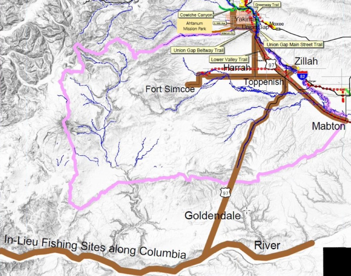 Yakama tribal members surveyed on where they want to have trails. Desired connections reflect safety concerns and traditional travelways.