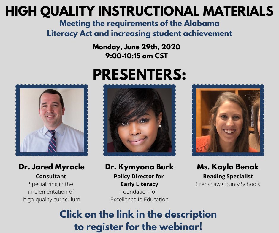 Join these great speakers on June 29th at 9:00am CST to learn about HQ instructional materials for early literacy. Thank you <a href="/Sonyayates/">Sonya Yates, CALT</a> for organizing this opportunity for educators! There is limited capacity in the webinar so register ASAP: zoom.us/webinar/regist… #ALPartners