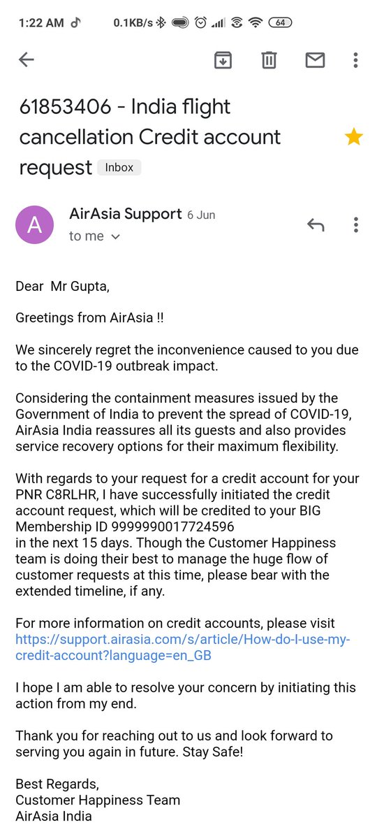 vinodgupta770's tweet photo. @flyingbeast320 I bookd a ticket of AirAsia flight,due to sfty reasns i rqsted fr Cr a/c,in rply they ensured a Cr a/c 'll b issued due to which i didnt cancel my ticket but today they mailed me that it is rjectd due to booking frm 3rd party.U r standing right sir #BoycottAirAsia https://t.co/t5jfLJDORf