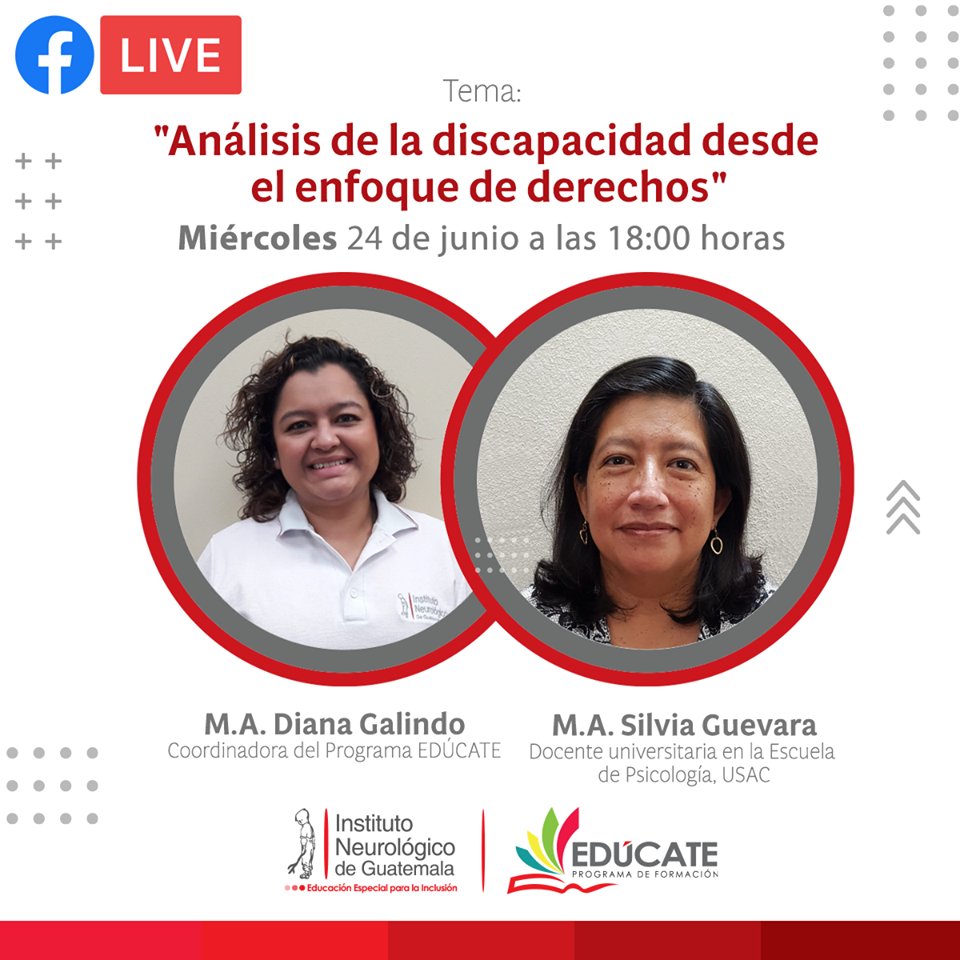 #ElAprendizajeNoSeDetiene les esperamos mañana en el #EDÚCATELive "Análisis de la #discapacidad desde el enfoque de #derechos" a las 6 de la tarde. Contaremos con la participación de la M.A. Silvia Guevara, Docente universitaria.
Ingresa en bit.ly/2YFYu8X
