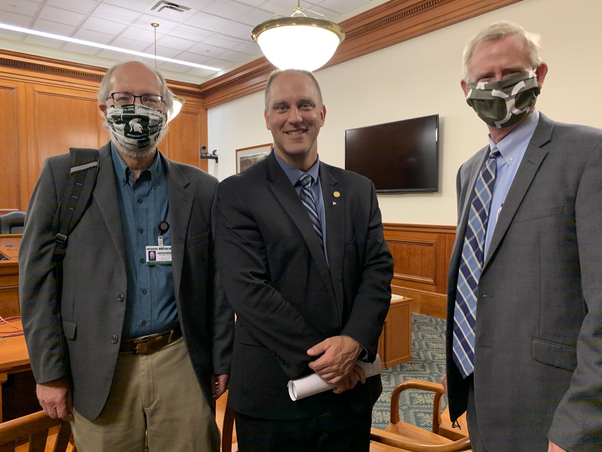 MSUDwyer's tweet photo. Today, I testified before the House Higher Ed Approps Subcommittee about @MSUExtension's outreach efforts during #Covid_19 while wearing a mask made by Eaton County 4-H’er Kaylee Rickerd. The mask represents the over 5,000 masks @Michigan4H'ers sewed and donated. https://t.co/CLpSvjOajk