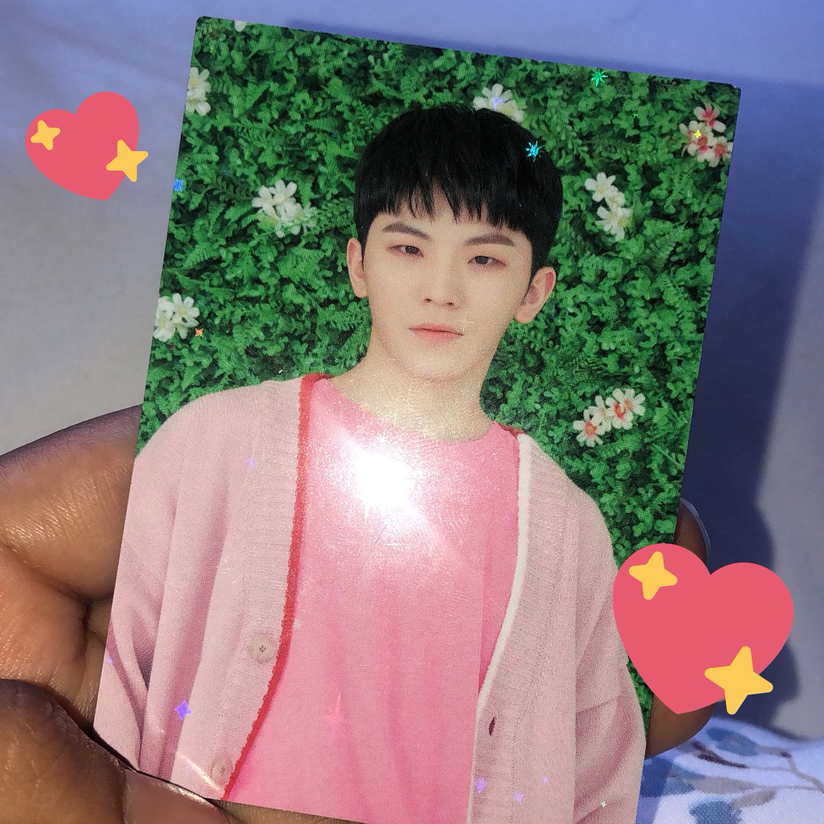 Iovefoolsh's tweet photo. The prettiest woozi photocard i own now, thank you @sunsetGOs for letting me claim ๐ฅบโค๏ธ#sunsetproofs https://t.co/OcbrBuIVRI