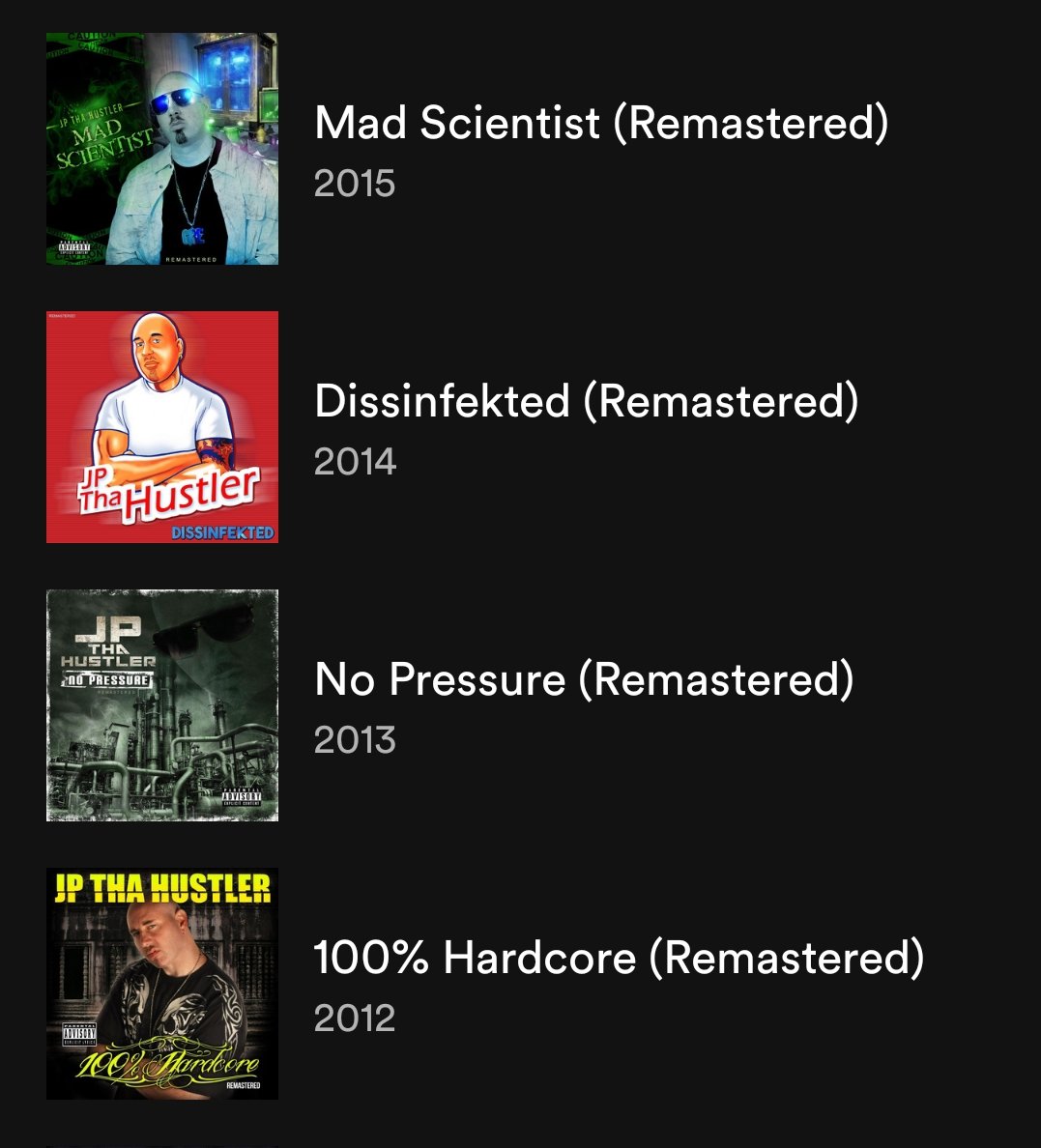 GrimrealityEnt's tweet photo. The @JPThaHUSTLER back catalog of digital albums from 2012 through 2015 have been remastered and feature a cleaner and crisper mix on all songs.  Stream the whole catalog on Spotify: https://t.co/OyhCy0tZ6W https://t.co/hwqCyQp3Na