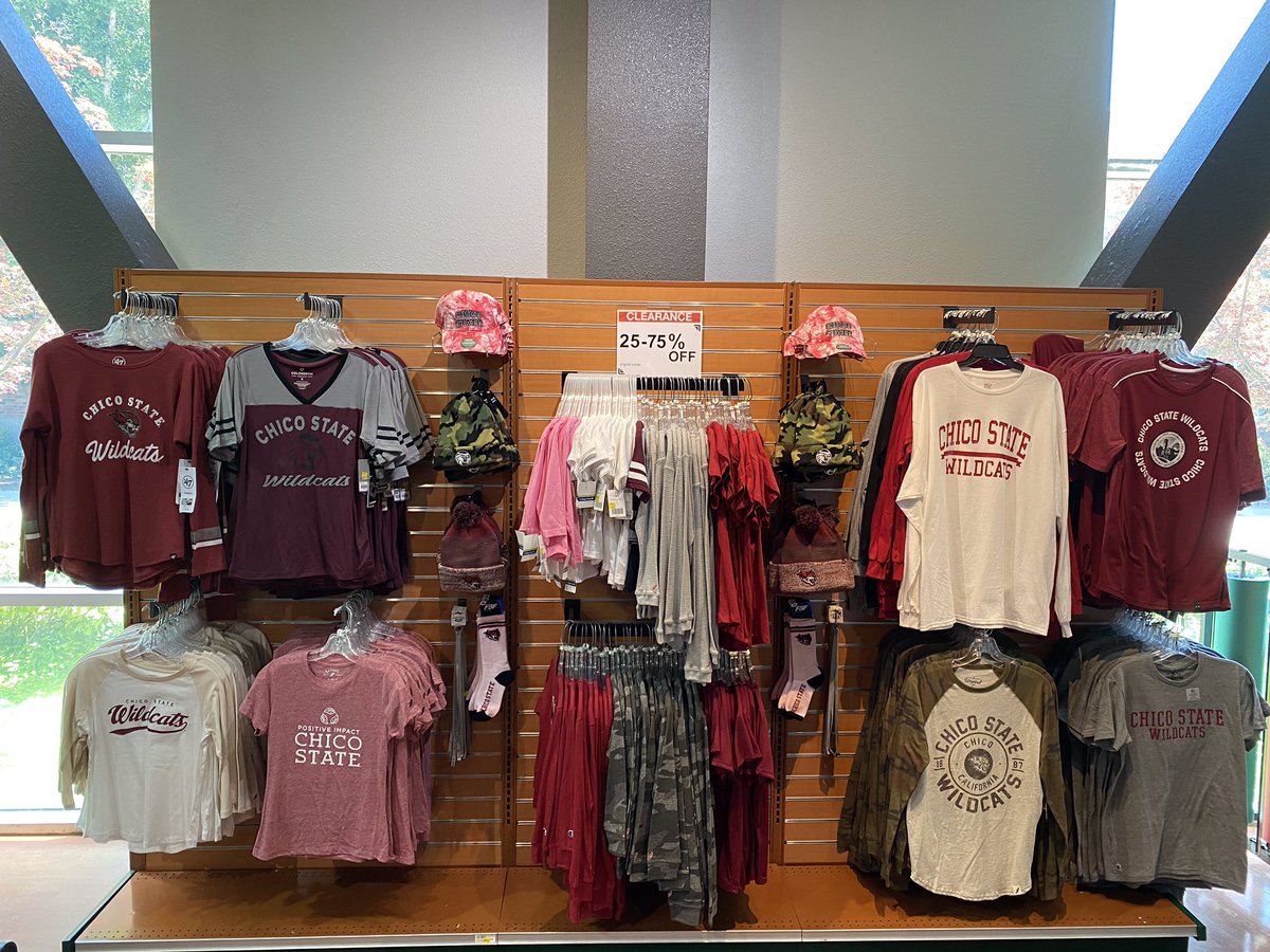 WildcatStore's tweet photo. Take an extra 25% off clearance now until June 30th! 🛍🎉Check out our website to see these items and more. #sale #clearance #chico #chicostate https://t.co/FwGOZ5oPiI