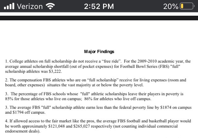 Another myth in college sports is that P5 athletes are living the high life. Per  @NCPANOW, over 85% of college athletes live at or below the poverty line. Which makes it all the more problematic that their millionaire coaches have so much financial influence over them.