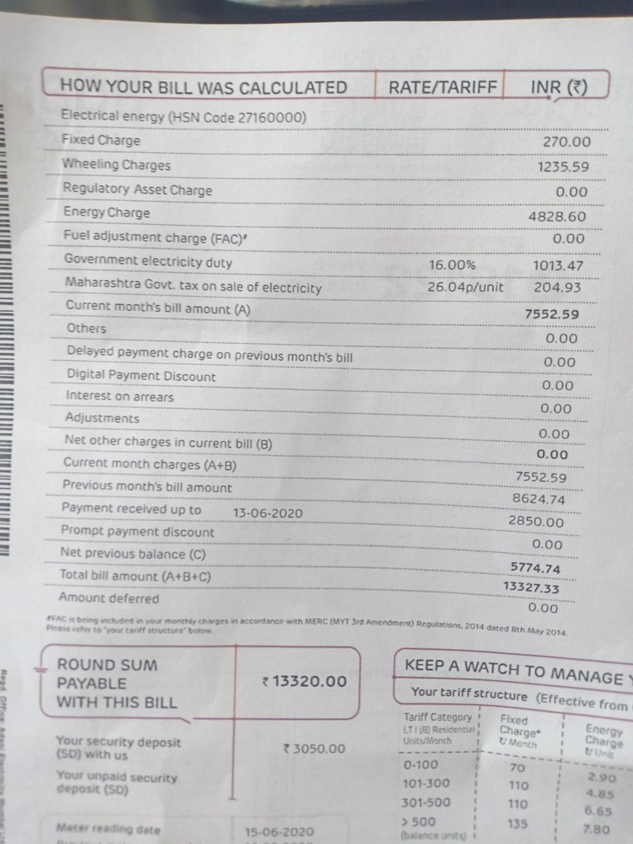 paragchhapekar's tweet photo. Dear #AdaniPower how come my bill raised by 4times. that too in Covid times when iwe are excepting salary cut down for the nation..hisab se lagao sir
#wontpa #lootingincrisis #inflatedbills #noreliefformiddleclass #revokejunebill
@Adani_Elec_Mum
@CMOMaharashtra https://t.co/OA1DXqjWQw