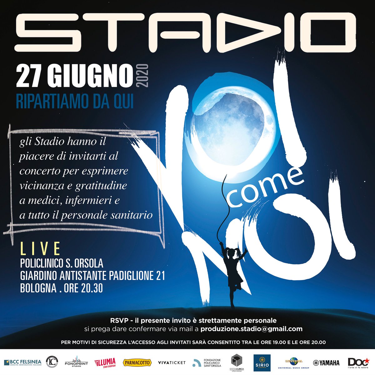 stadioofficial's tweet photo. Sosteniamolicon una donazione all’IBAN IT72I0847236760000000101617 - causale: Voi come Noi #lcmanagement UniversalMusic Vivaticket #yamaha
#FondazionePoliclinicoSantorsola
#PoliclinicodiSantorsola #Docservizi #BCCFelsine #Fonoprint #Illumia #SirioSpA #Parmacotto #Fonoprint https://t.co/BqjlEHuFRu