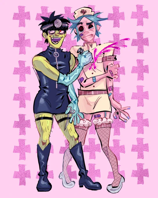 saw these outfits on ig (by eggs_benedict15) and i wanted to redraw it so heres that and my public apology for it &lt;3 ( gorillaz ) 