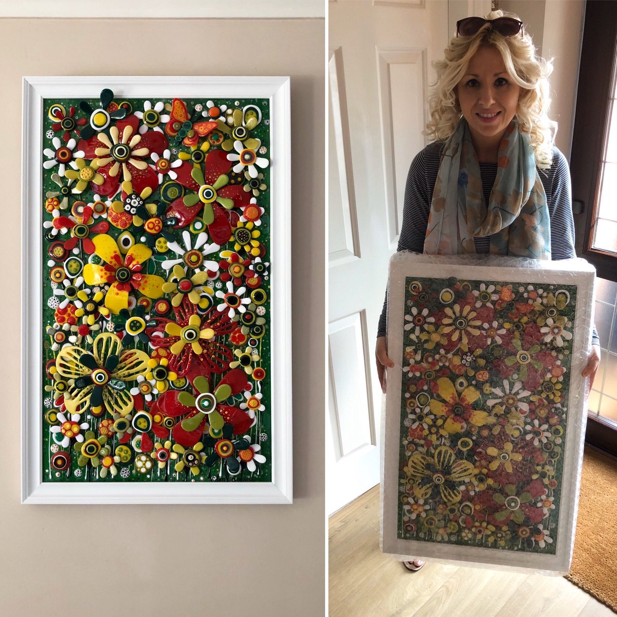 VFrance_Artist's tweet photo. A beautifully bright and vibrant commission for a beautifully bright and vibrant lady! ❤️🍾🥂#birthdaysurprise #80yearsyoung #mixedmedia #uniqustyle #specialaunty❤️ https://t.co/ryfG8wA1OR