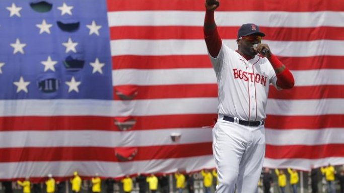 BostonPatrolmen's tweet photo. Hard to believe the player beloved by @RedSox fans everywhere had his #34 retired on this day 3 yrs ago. Harder still to believe, it's been over 7 yrs since the attack on our @bostonmarathon and one of the greatest speeches of all time: "This is our f-ing city." #ThankYouBigPapi https://t.co/9wvGOqKV65